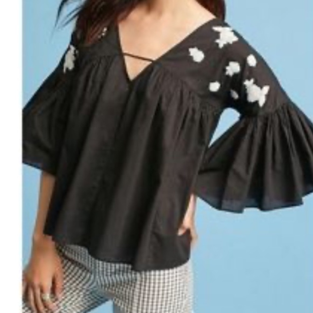 MAEVE / Anthropologie Black Top with Embroidery - Picture 5 of 6